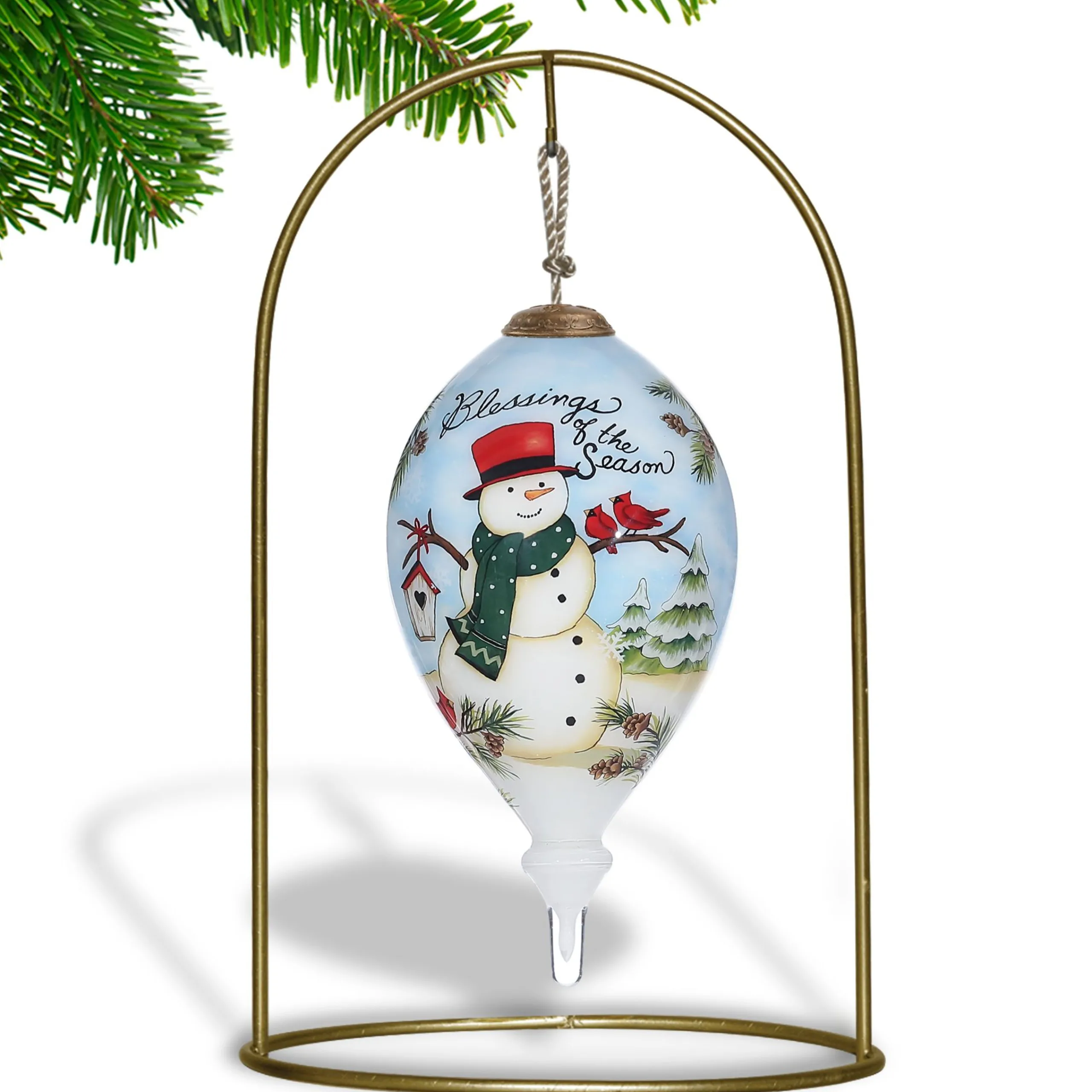 CC Christmas Decor Finials>6" Hand Painted Mouth Blown Glass Snowman Finial Christmas Ornament