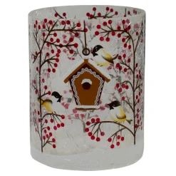 Candles & Holders*Northlight 5" Hand Painted Sparrows And Berries Flameless Glass Christmas Candle Holder