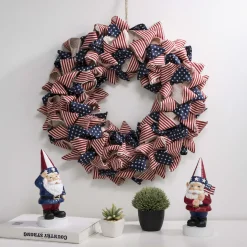 Glitzhome 18.9" Handcrafted Stripes And Stars Patriotic Fabric Wreath