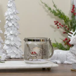 Candles & Holders*Northlight 4" Hand-Painted Pine Trees And Deer Flameless Glass Christmas Candle Holder