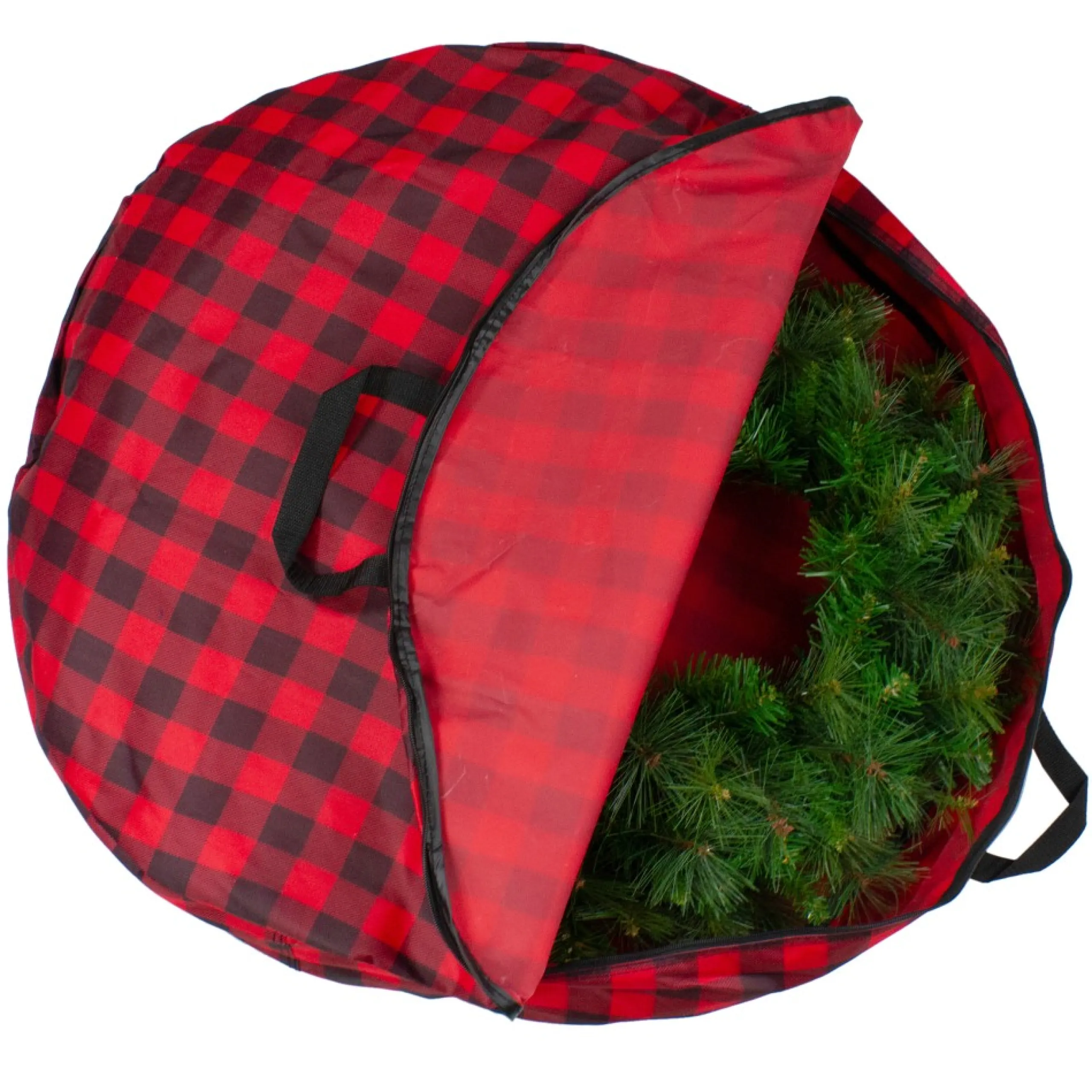 Decoration Storage*Dyno 30" Heavy Duty Red And Black Plaid Christmas Wreath Storage Bag With Handles