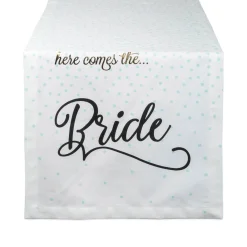 Contemporary Home Living 72" Here Comes The Bride Blue Polka Dot Printed Wedding Table Runner