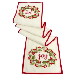 Linens*Melrose 72" Holly Wreath "Joy" Christmas Table Runner