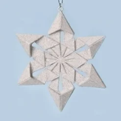 Roman Snowflakes>4" Holy Night Origami Style Star Point Glittered Snowflake Christmas Ornament