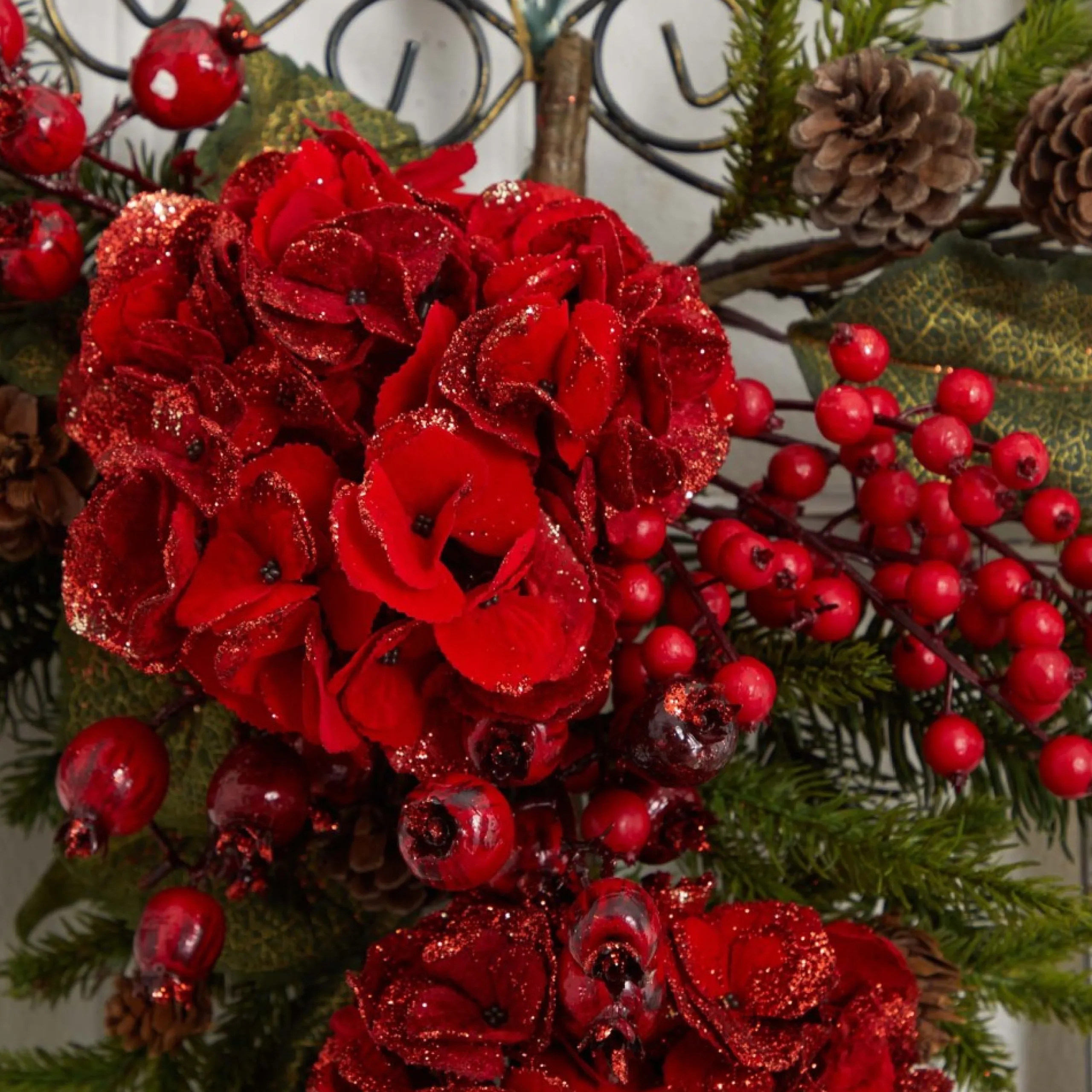 Unlit Teardrops*Nearly Natural 27" Hydrangea Artificial Christmas Teardrop Swag, Unlit