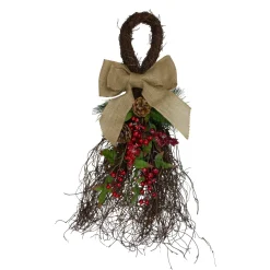 Unlit Teardrops*Northlight 24" Iced Berries And Burlap Artificial Christmas Twig Teardrop Swag
