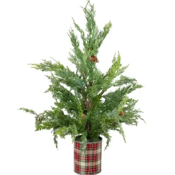 Northlight 2.5 Feet Tall And Smaller>24" Iced Cedar Artificial Christmas Tree In Plaid Pot - Unlit