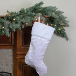 Stockings*Northlight 20.5" Iridescent Glitter Snowflake Print Christmas Stocking With Faux Fur Cuff