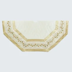 50 Inch And Larger*CC Christmas Decor 54" Ivory And Gold Color Pinecone Printed Decorative Border Christmas Tree Skirt