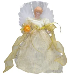 Angel Tree Toppers*Kurt Adler 12" Ivory And Gold Lighted Angel Christmas Tree Topper - Clear Lights