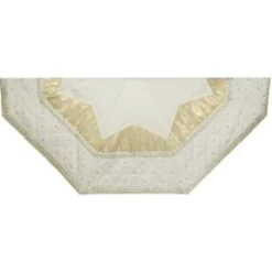 50 Inch And Larger*CC Christmas Decor 52" Ivory And Gold With Quilted Border Hexagonal Shaped Christmas Tree Skirt