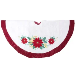 48 Inch And Smaller*Sterling 48" Ivory And Red Poinsettia Christmas Tree Skirt With Beads