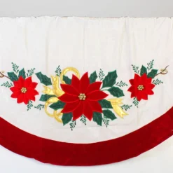 48 Inch And Smaller*Sterling 48" Ivory And Red Poinsettia Christmas Tree Skirt With Beads