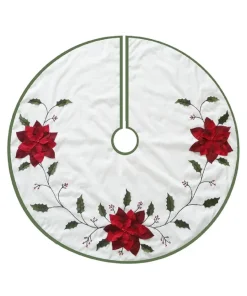 50 Inch And Larger*KSA 54" Ivory And Red With Poinsettia Applique Christmas Tree Skirt