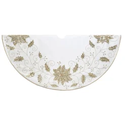 50 Inch And Larger*KSA 54" Ivory And White With Embroidered Snowflake Design Christmas Tree Skirt