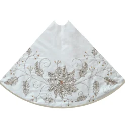 50 Inch And Larger*KSA 54" Ivory And White With Embroidered Snowflake Design Christmas Tree Skirt