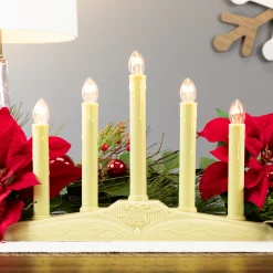 Northlight 14.5" Ivory 5-Lights Christmas Chandelier On Holly Berry And Bell Base Candle Lamp