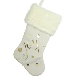 Stockings*Northlight 19" Ivory White And Gold "Joy" Christmas Stocking With White Faux Fur Cuff