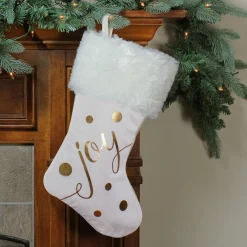 Stockings*Northlight 19" Ivory White And Gold "Joy" Christmas Stocking With White Faux Fur Cuff