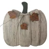 Northlight 18.5" Large Beige Wooden Fall Harvest Pumpkin With Leaves And Stem