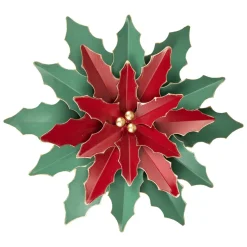Floral*Northlight 16.25" Large Red And Green Metal Poinsettia Christmas Wall Hanging