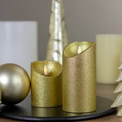 Candles & Holders*Northlight 6" Led Gold Glitter Flameless Christmas Decor Candle