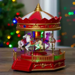 Christmas Villages*Northlight 9.25" Led Lighted Animated And Musical Carousel Christmas Village Display Piece