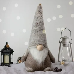 Gnomes*Northlight 23.5" Led Lighted Brown And White Knit Gnome Christmas Figure