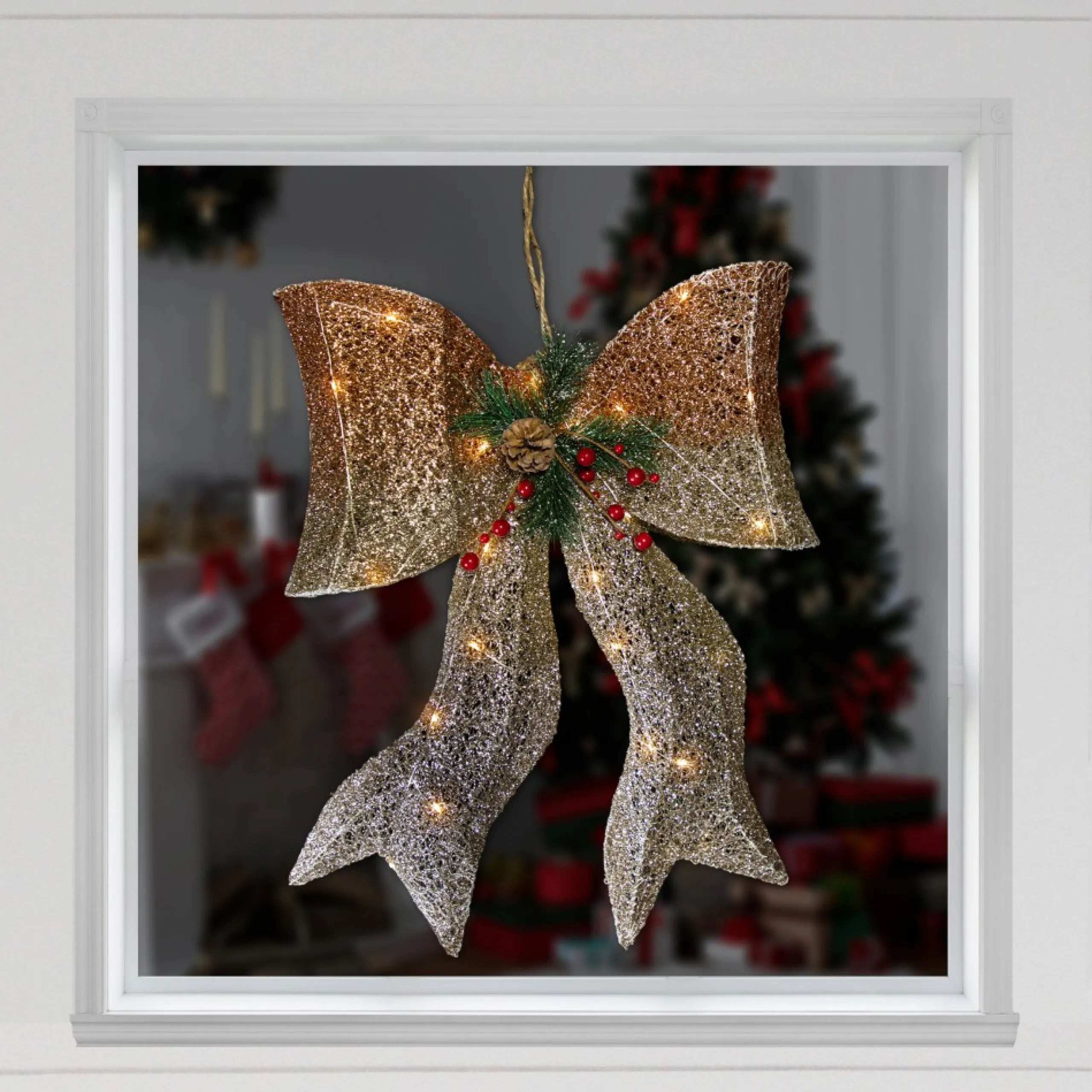 Bows*Northlight 23" Led Lighted Champagne Gold Ombre Mesh Bow Christmas Decoration