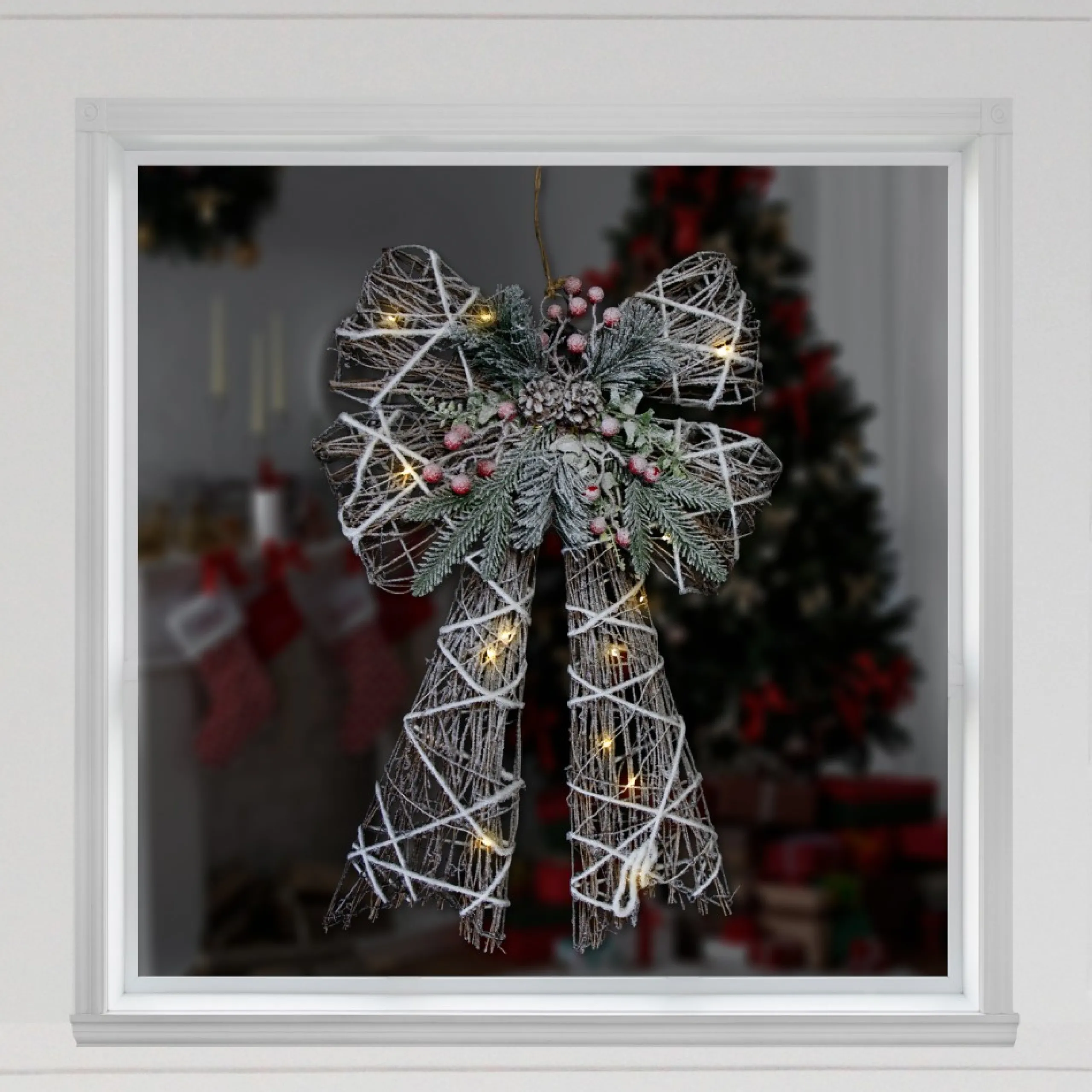 Bows*Northlight 23" Led Lighted Frosted Rattan Christmas Bow Decoration