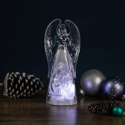Nativities*Northlight 9" Led Lighted Icy Crystal Angel And Nativity Scene Christmas Figurine