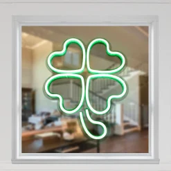 Northlight 15" Led Lighted Neon Style Green Shamrock St. Patrick's Day Window Silhouette