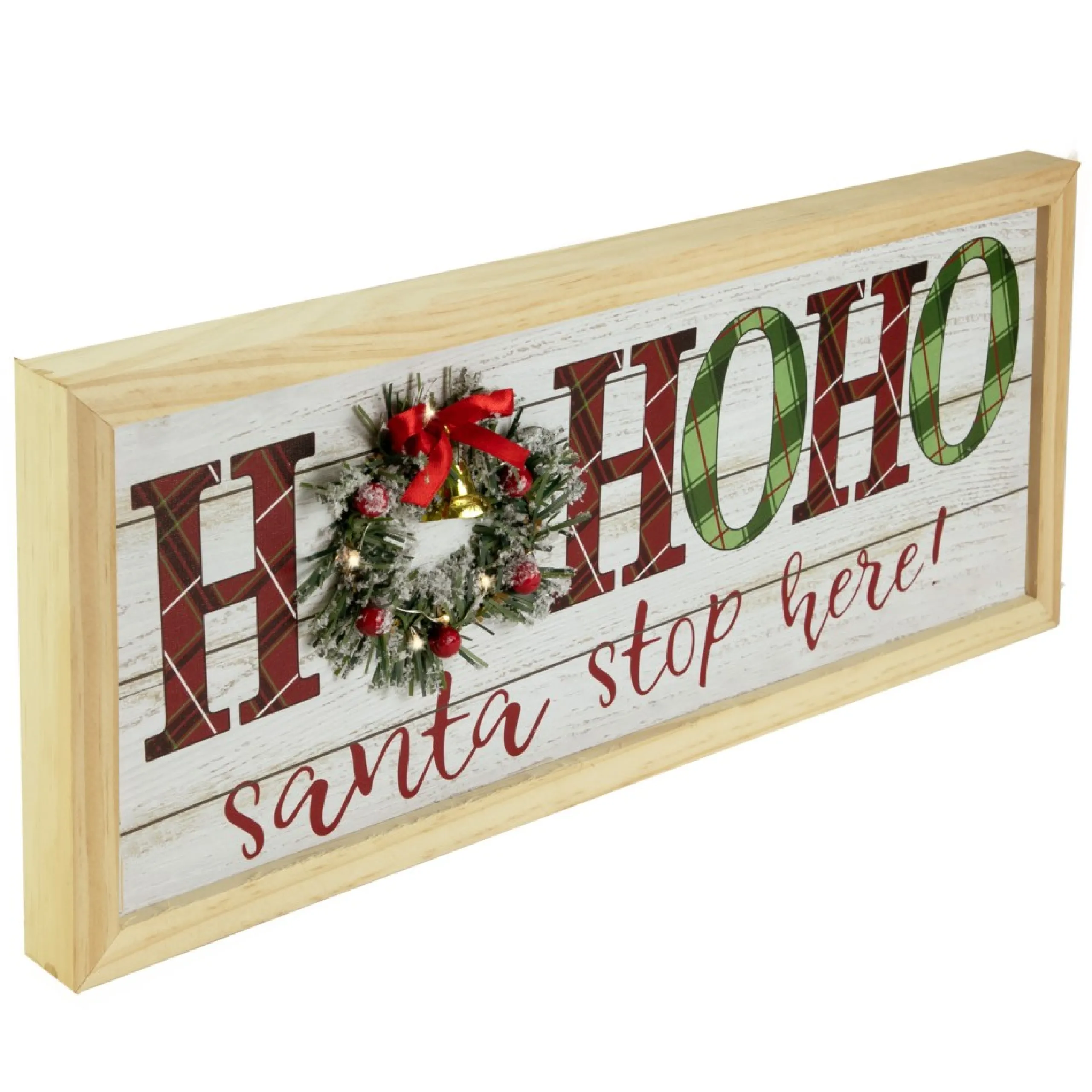 Wall & Door Decorations*Northlight 19.75" Led Lighted Plaid 'Ho Ho Ho' Wooden Christmas Wall Sign