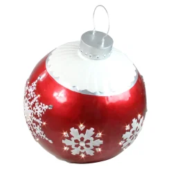 Commercial*Northlight 26.5" Led Lighted Red Ball Christmas Ornament With Snowflake Outdoor Decoration