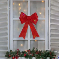Bows*Northlight 16" Led Lighted Red Burlap Bow Christmas Decoration With Color Changing Lights