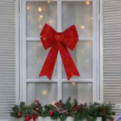 Bows*Northlight 17" Led Lighted Red Tinsel Bow Christmas Decoration With Color Changing Lights