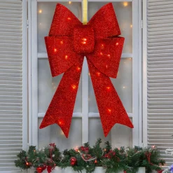 Bows*Northlight 26" Led Lighted Red Tinsel Bow Christmas Decoration