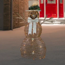 Outdoor Decorations*Northlight 48" Led Lighted Rustic Rattan Snowman Outdoor Christmas Decoration