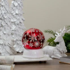 Snow Globes*Northlight 6.5" Led Lighted Shiny Red Snowflake Water Globe Tabletop Decoration