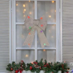 Bows*Northlight 16" Led Lighted Silver Burlap Bow Christmas Decoration With Color Changing Lights