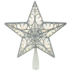 Star Tree Toppers*Northlight 9" Led Lighted Silver Glitter Star Christmas Tree Topper, Warm White Lights