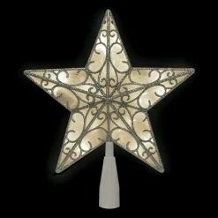 Star Tree Toppers*Northlight 9" Led Lighted Silver Glitter Star Christmas Tree Topper, Warm White Lights