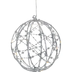 Northlight 8" Led Lighted Silver Wired Christmas Hanging Ball Decoration - Warm White Lights