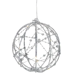 Northlight 8" Led Lighted Silver Wired Christmas Hanging Ball Decoration - Warm White Lights