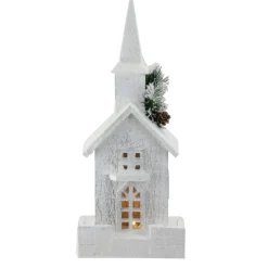 Table Top Pieces*Northlight 16.5" Led Lighted White And Green Snowy Church Christmas Decoration