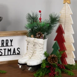 Floral*Northlight 12" Led Lighted White Skates With Floral Arrangement Christmas Decoration