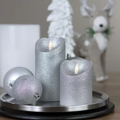 Candles & Holders*Northlight 4" Led Silver Glitter Flameless Christmas Decor Candle