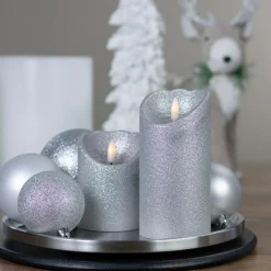 Candles & Holders*Northlight 6" Led Silver Glitter Flameless Christmas Decor Candle
