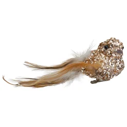 Northlight Animals>5.5" Left Facing Champagne Gold Beaded Clip On Bird Christmas Ornament