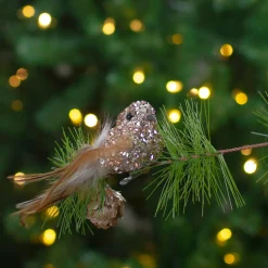 Northlight Animals>5.5" Left Facing Champagne Gold Beaded Clip On Bird Christmas Ornament